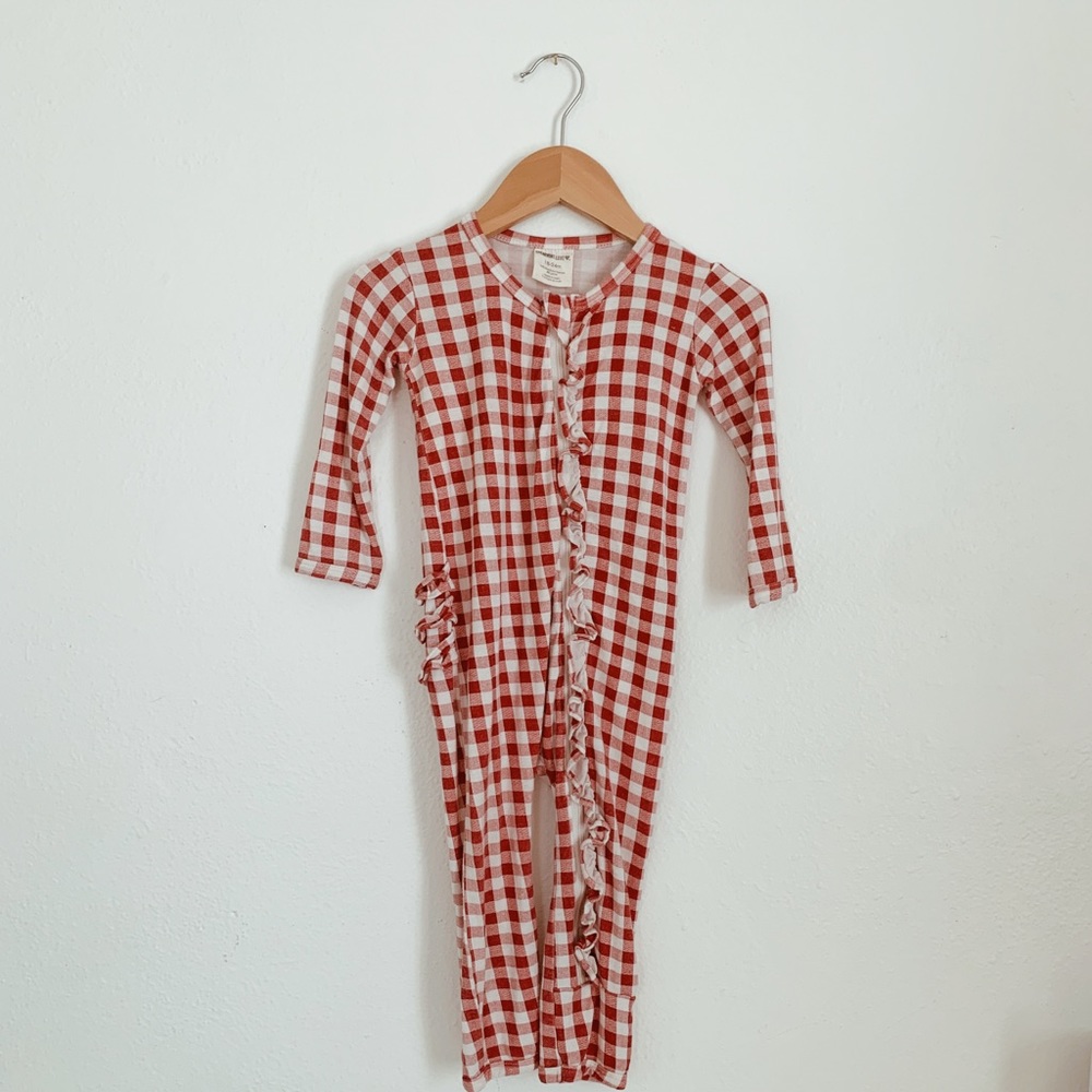 SPEARMINT gingham ruffle pajamas